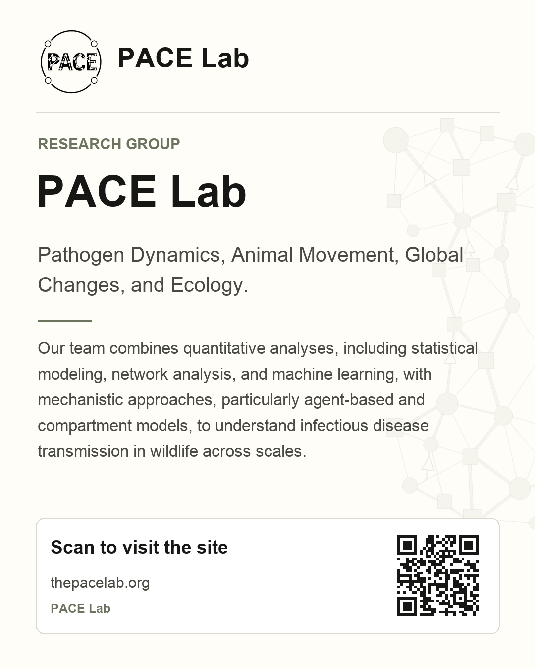 PACE Lab poster for the EN page with a QR code
